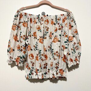 Solitaire Womens Off Shoulder Blouse M Ivory Floral Ruffle Boho Milkmaid Cottage